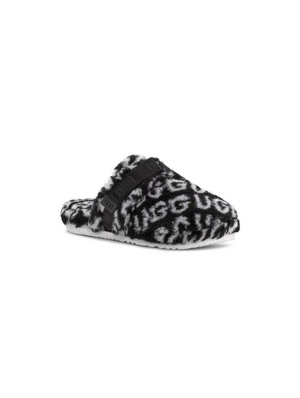 UGG FLUFF IT POP SLIP-ON SLIDES SLIPPERS Mens 11 Womens 12 44 BLACK WHITE LOGO